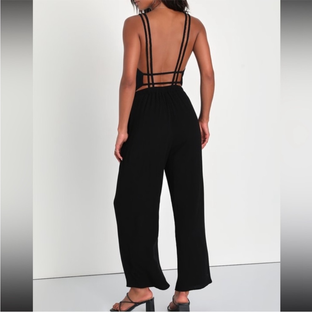 Lulu's Black Strappy Jumpsuit with Geometric Back